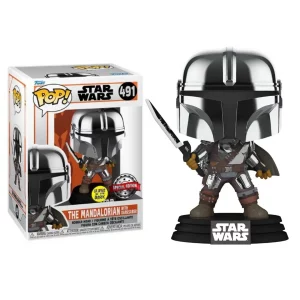 Funko POP! Star Wars: The Mandalorian - The Mandalorian w/Dark Saber 491 glows in the Dark / Special Edition